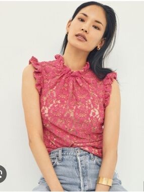 Anthropologie Dolan Ruffled Lace Tank Pink with Nude Cami